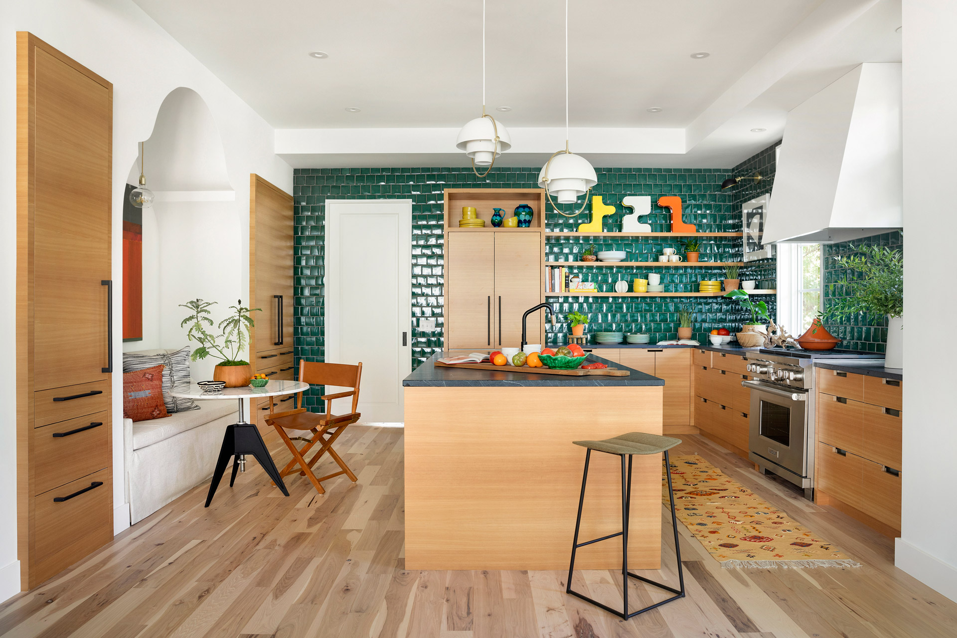 Custom Kitchen Cabinetry, Shelves, Range Hood and Center Island in Wayzata, MN