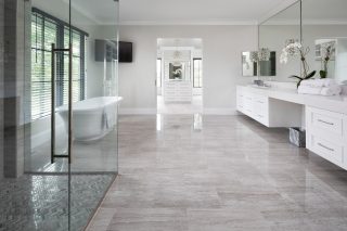 Custom Bathroom Vanity and View into Closet