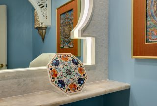Moroccan Bathroom Remodel Custom Backlit Mirror Details