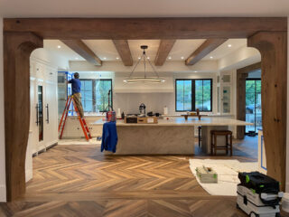 Custom Kitchen Island, Range Hood and Cabinetry